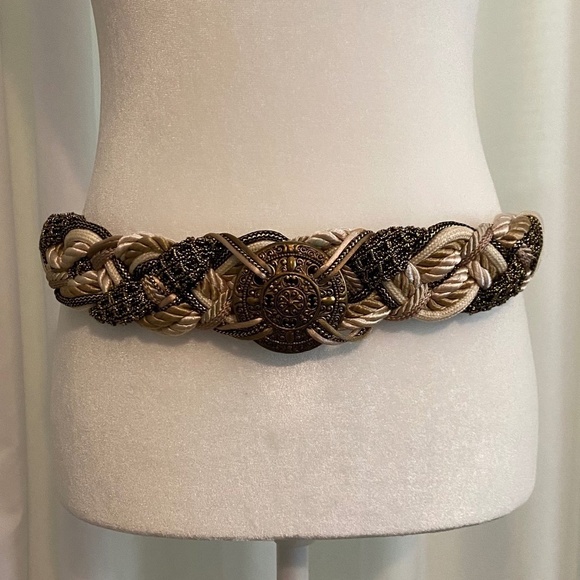 The Leather Shop Accessories - Vintage 80s 90s The Leather Shop- Braided Gold Cord Belt-Ornate-Medallion- Large